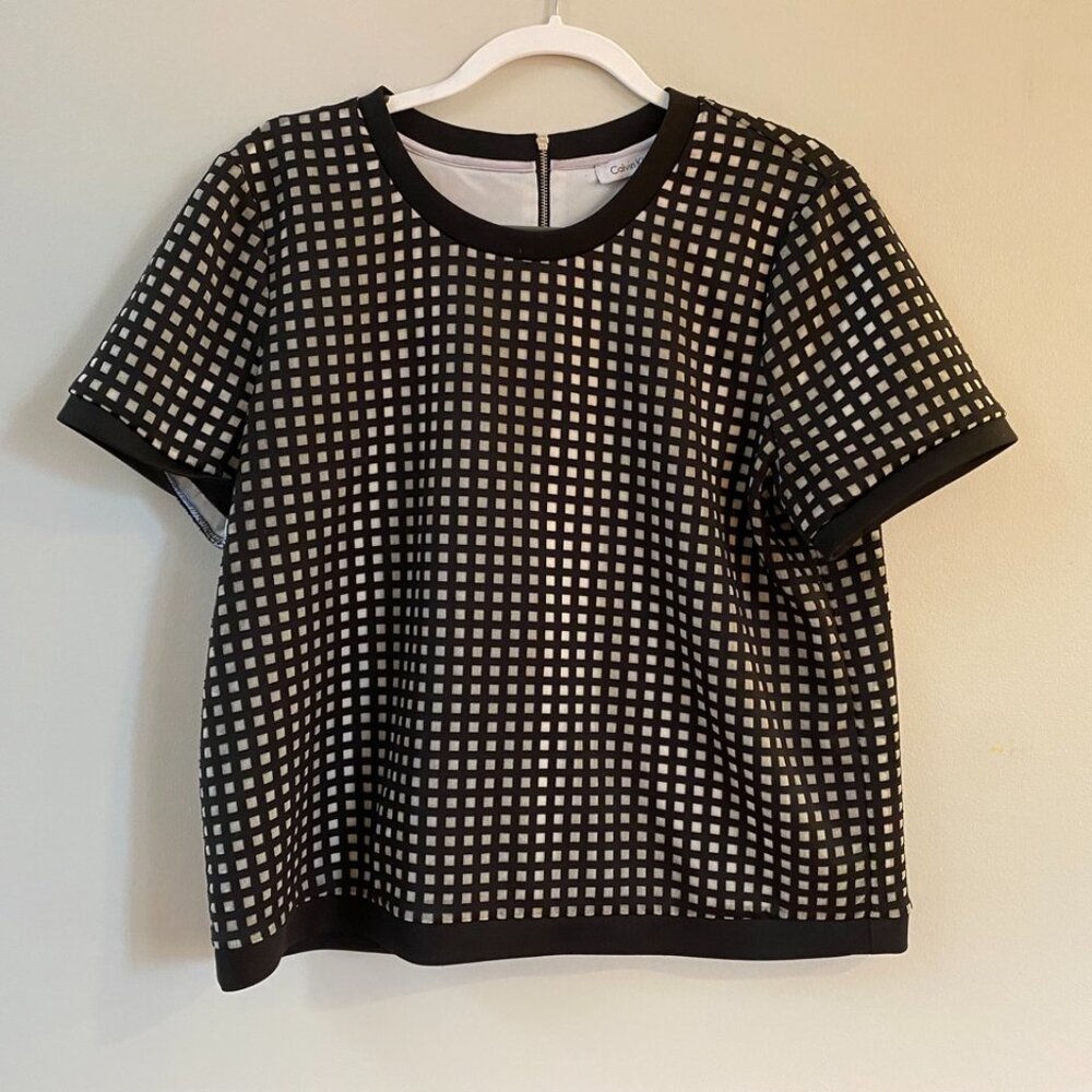 Calvin Klein Top & Skirt Set in Modern Black & White Plaid Mesh